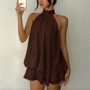 Chic Brown Halter Dress